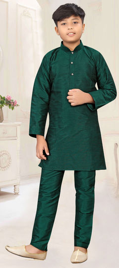 Green color Boys Kurta Pyjama in Art Silk fabric with Thread work