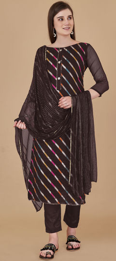 Beige and Brown color Salwar Kameez in Organza Silk fabric with Gota Patti work