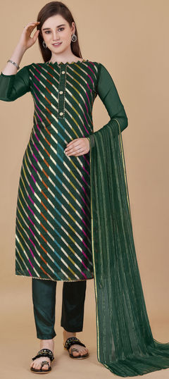 Green color Salwar Kameez in Organza Silk fabric with Gota Patti work
