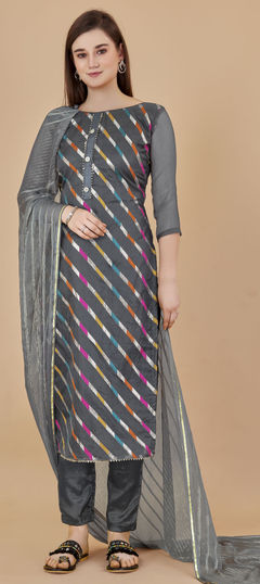 Black and Grey color Salwar Kameez in Organza Silk fabric with Gota Patti work