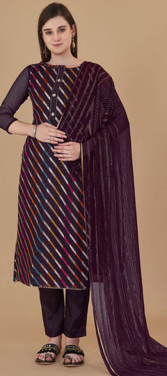 Purple and Violet color Salwar Kameez in Organza Silk fabric with Gota Patti work