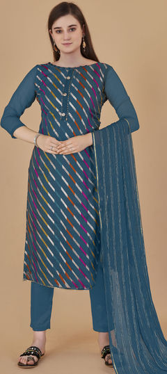 Blue color Salwar Kameez in Organza Silk fabric with Gota Patti work