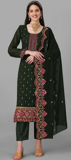 Green color Salwar Kameez in Georgette fabric with Embroidered, Thread, Zari work