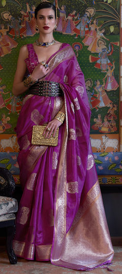 Purple and Violet color Saree in Organza Silk fabric with Weaving work