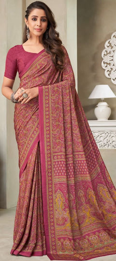 Red and Maroon color Saree in Crepe Silk fabric with Printed work