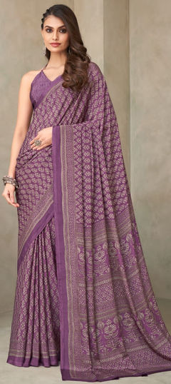 Pink and Majenta color Saree in Crepe Silk fabric with Printed work
