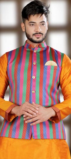 Multicolor color Nehru Jacket in Brocade fabric with Thread work : 1859316