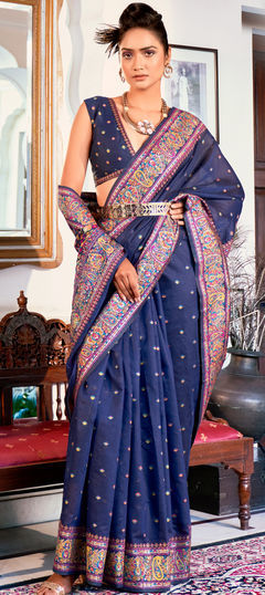 Blue color Saree in Art Silk, Silk fabric with Printed, Weaving work