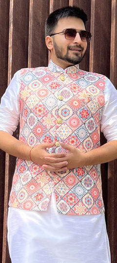 Multicolor color Nehru Jacket in Cotton fabric with Sequence work