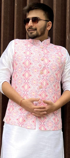 Pink and Majenta color Nehru Jacket in Cotton fabric with Sequence work