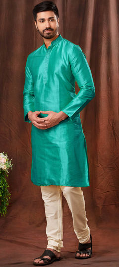 Blue color Kurta Pyjamas in Jacquard fabric with Resham, Thread work