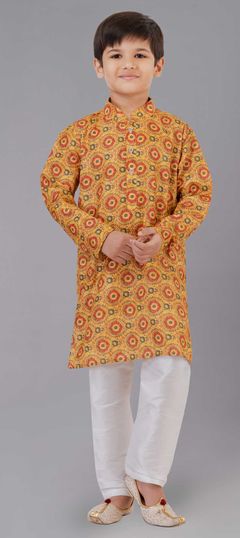 Yellow color Boys Kurta Pyjama in Cotton fabric with Digital Print work