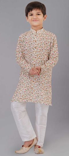 Multicolor color Boys Kurta Pyjama in Polyester Silk fabric with Digital Print, Floral, Sequence work