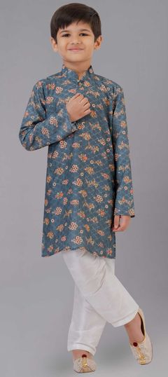 Multicolor color Boys Kurta Pyjama in Polyester Silk fabric with Digital Print, Sequence, Thread work