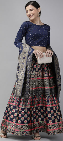 Blue, Pink and Majenta color Lehenga in Banarasi Silk, Jacquard fabric with Weaving work