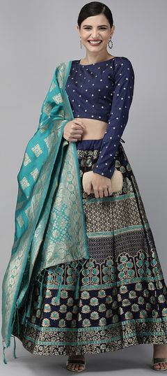 Blue color Lehenga in Banarasi Silk, Jacquard fabric with Weaving work