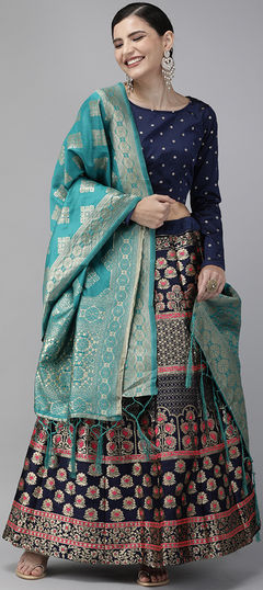 Blue, Pink and Majenta color Lehenga in Banarasi Silk, Jacquard fabric with Weaving work