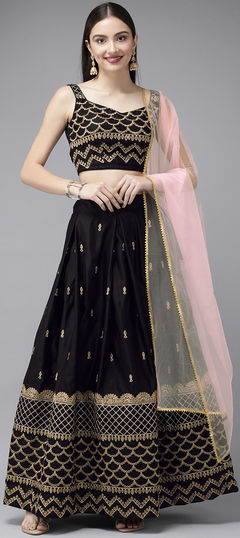 Black and Grey color Lehenga in Taffeta Silk fabric with Embroidered, Gota Patti work
