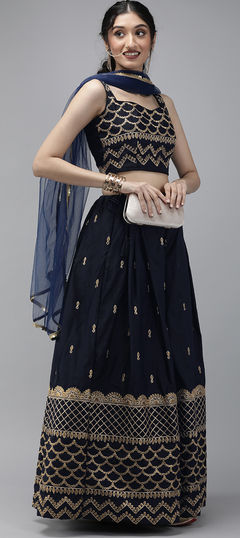 Blue color Lehenga in Taffeta Silk fabric with Embroidered, Gota Patti work