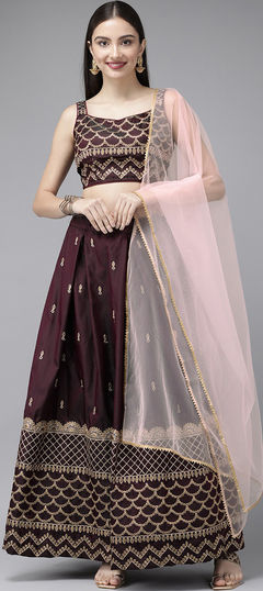 Red and Maroon color Lehenga in Taffeta Silk fabric with Embroidered, Gota Patti work