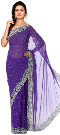 Purple and Violet color Saree in Georgette fabric with Stone work