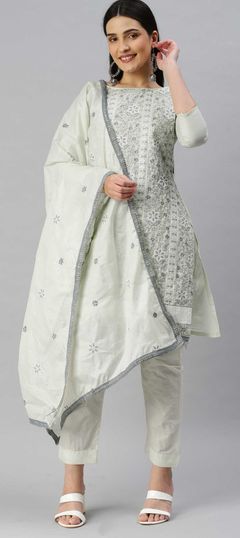 Black and Grey color Salwar Kameez in Chanderi Silk fabric with Embroidered work