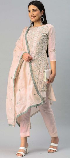 Pink and Majenta color Salwar Kameez in Cotton fabric with Embroidered work