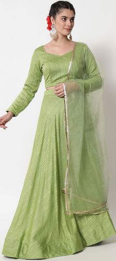 Festive, Navratri Green color Lehenga in Cotton fabric with A Line Fancy Work, Sequence work : 1860823