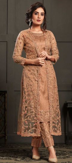 Pink and Majenta color Salwar Kameez in Net fabric with Embroidered, Stone, Thread, Zari work