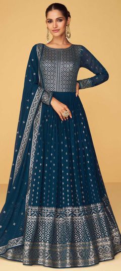 Bollywood Blue color Salwar Kameez in Georgette fabric with Anarkali Embroidered, Sequence, Thread work : 1861086