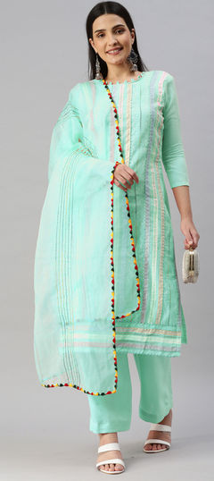 Blue color Salwar Kameez in Cotton fabric with Embroidered, Thread work