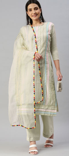 White and Off White color Salwar Kameez in Cotton fabric with Embroidered, Thread work