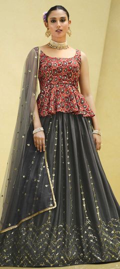 Festive, Navratri Black and Grey color Ready to Wear Lehenga in Crepe Silk fabric with A Line Foil Print, Sequence work : 1861119