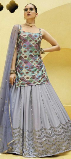 Purple and Violet color Ready to Wear Lehenga in Crepe Silk fabric with Foil Print, Sequence work