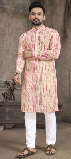 Multicolor color Kurta Pyjamas in Cotton fabric with Digital Print, Sequence work