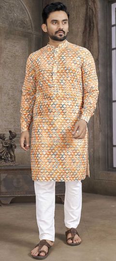 Multicolor color Kurta Pyjamas in Cotton fabric with Digital Print, Sequence work