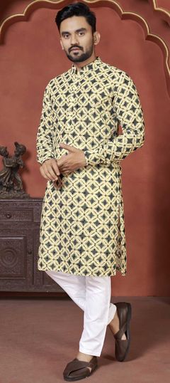 Multicolor color Kurta Pyjamas in Cotton fabric with Digital Print, Sequence work : 1861161