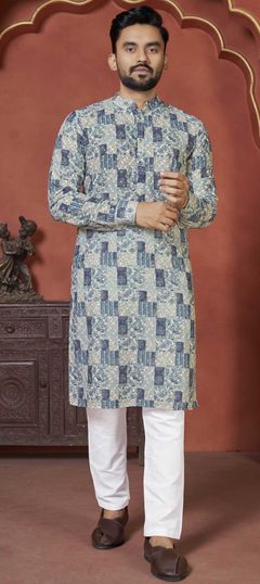 Multicolor color Kurta Pyjamas in Cotton fabric with Digital Print, Sequence work : 1861164