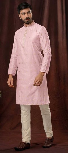 Pink and Majenta color Kurta Pyjamas in Jacquard fabric with Weaving work