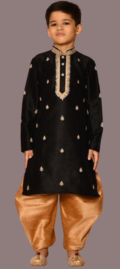 Black and Grey color Boys Dhoti Kurta in Art Silk fabric with Embroidered, Thread, Zari work : 1861263