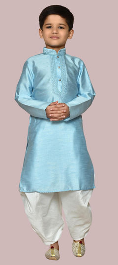 Blue color Boys Dhoti Kurta in Art Silk fabric with Embroidered, Resham, Thread work : 1861266