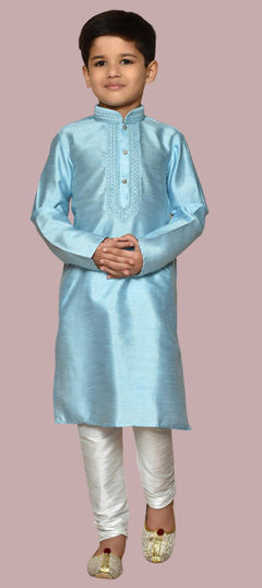 Blue color Boys Kurta Pyjama in Art Silk fabric with Embroidered, Resham, Thread work : 1861369