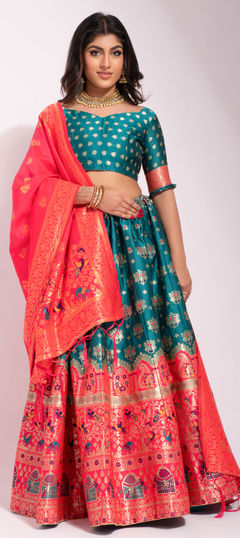 Festive, Wedding Blue color Lehenga in Banarasi Silk fabric with A Line Weaving work : 1861377