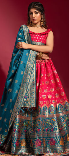 Festive, Wedding Pink and Majenta color Lehenga in Banarasi Silk fabric with A Line Weaving work : 1861379