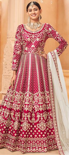 Pink and Majenta color Gown in Art Silk fabric with Embroidered, Zari work