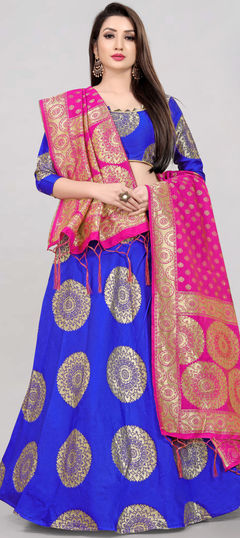 Blue color Lehenga in Banarasi Silk fabric with Weaving work