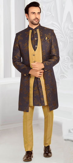 Gold color IndoWestern Dress in Rayon fabric with Weaving work