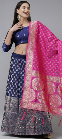 Blue color Lehenga in Banarasi Silk, Jacquard fabric with Weaving work