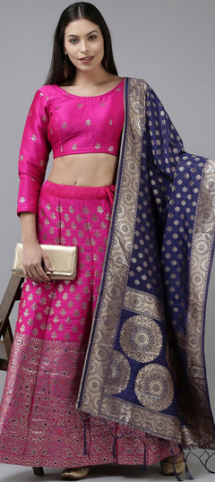 Pink and Majenta color Lehenga in Banarasi Silk, Jacquard fabric with Weaving work