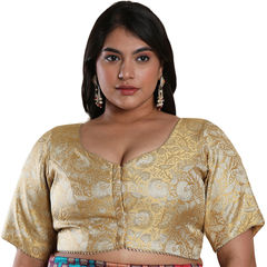 Gold color Blouse in Brocade fabric with Self work